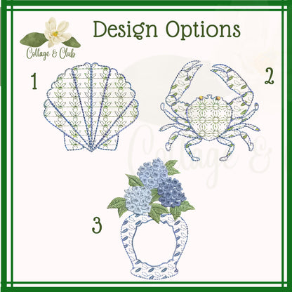 Coast Chinoiserie Beach and Sea Shore Hydrangea, Crab & SeaShell Embroidered Personalized Custom Garden or Yard Flag