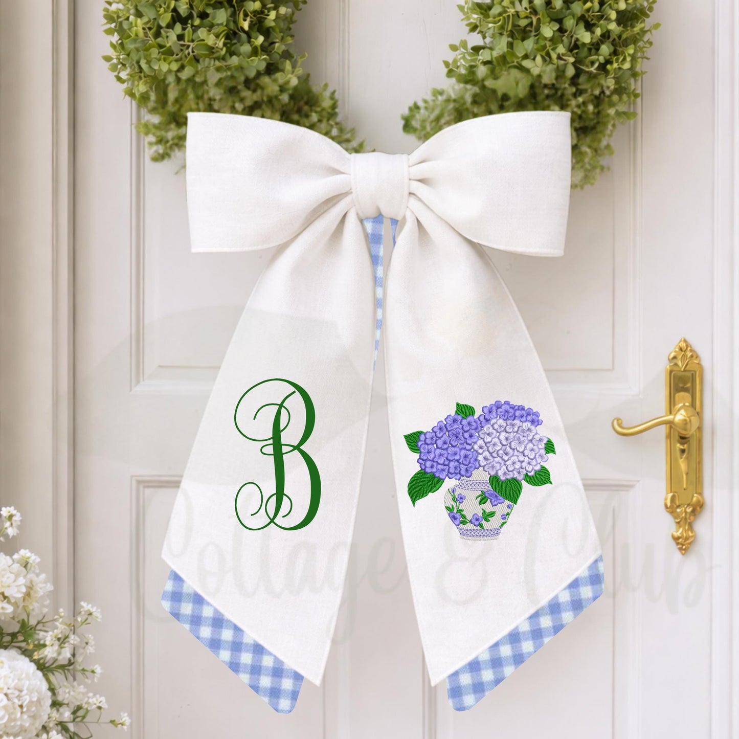 Hydrangea Monogrammed Personalized Embroidered Wreath Sash