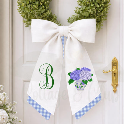 Hydrangea Monogrammed Personalized Embroidered Wreath Sash