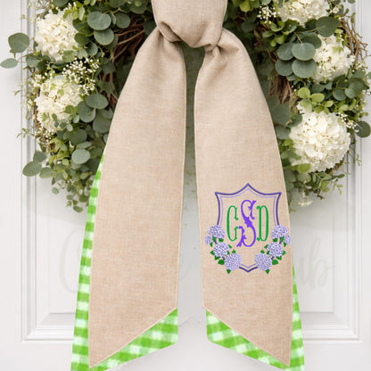 Hydrangea Monogrammed Personalized Embroidered Wreath Sash