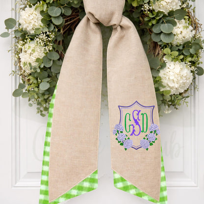 Hydrangea Monogrammed Personalized Embroidered Wreath Sash