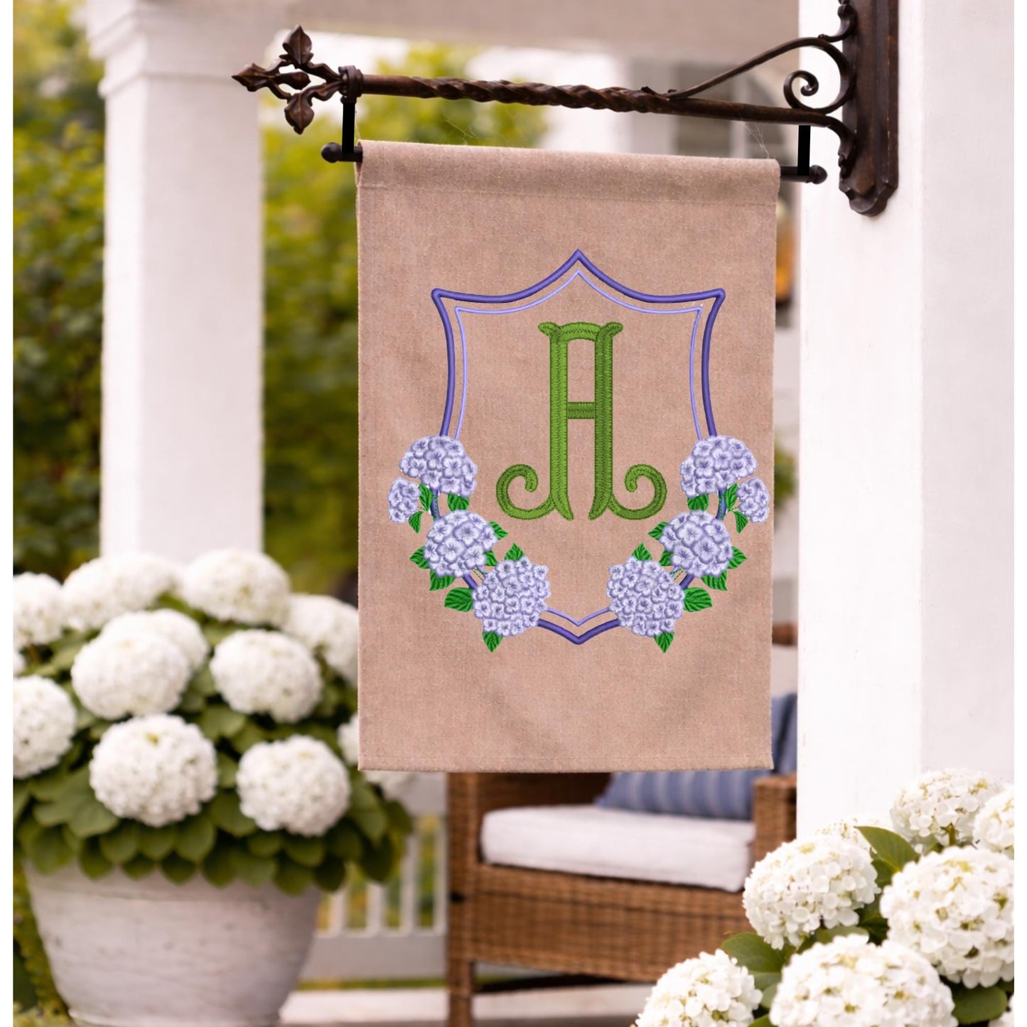 Embroidered Hydrangea Personalized Garden Flag