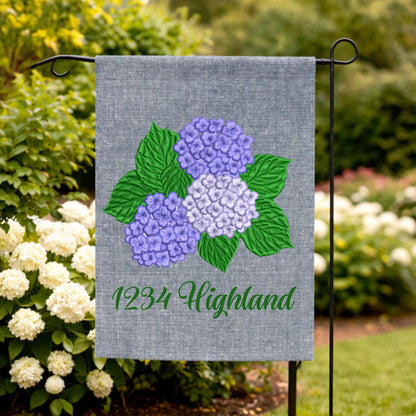Embroidered Hydrangea Personalized Garden Flag
