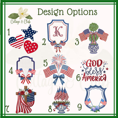 4th of July Independence Day Patriotic Nantucket Hydrangea Personalized Embroidered Monogrammed Wreath Sash