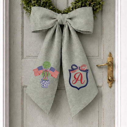 4th of July Independence Day Patriotic Nantucket Hydrangea Personalized Embroidered Monogrammed Wreath Sash