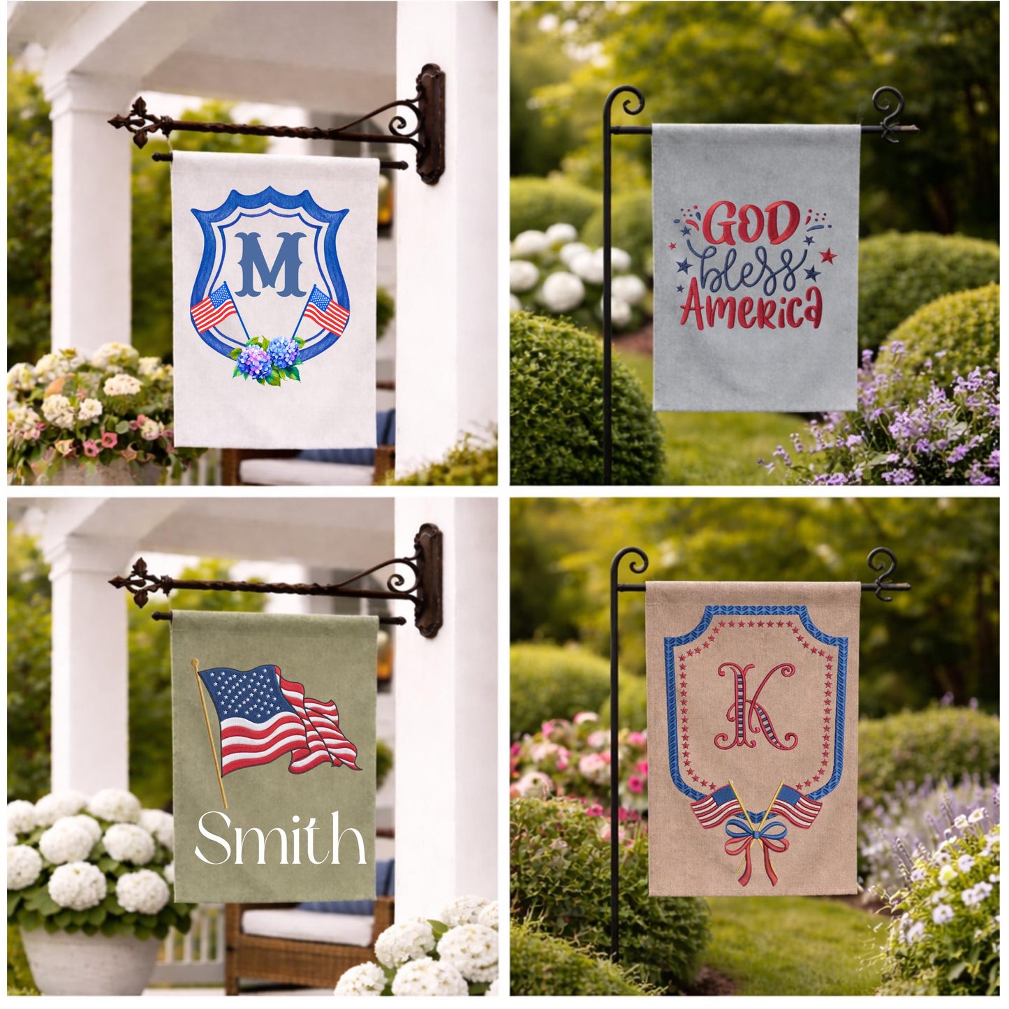 4th of July Independence Day Patriotic Embroidered Personalized Custom Garden & Yard Flag