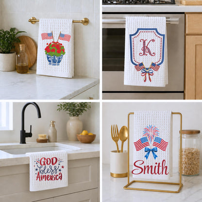 Fourth of July Patriotic Independence Day Oversized Waffle Weave Tea Towel