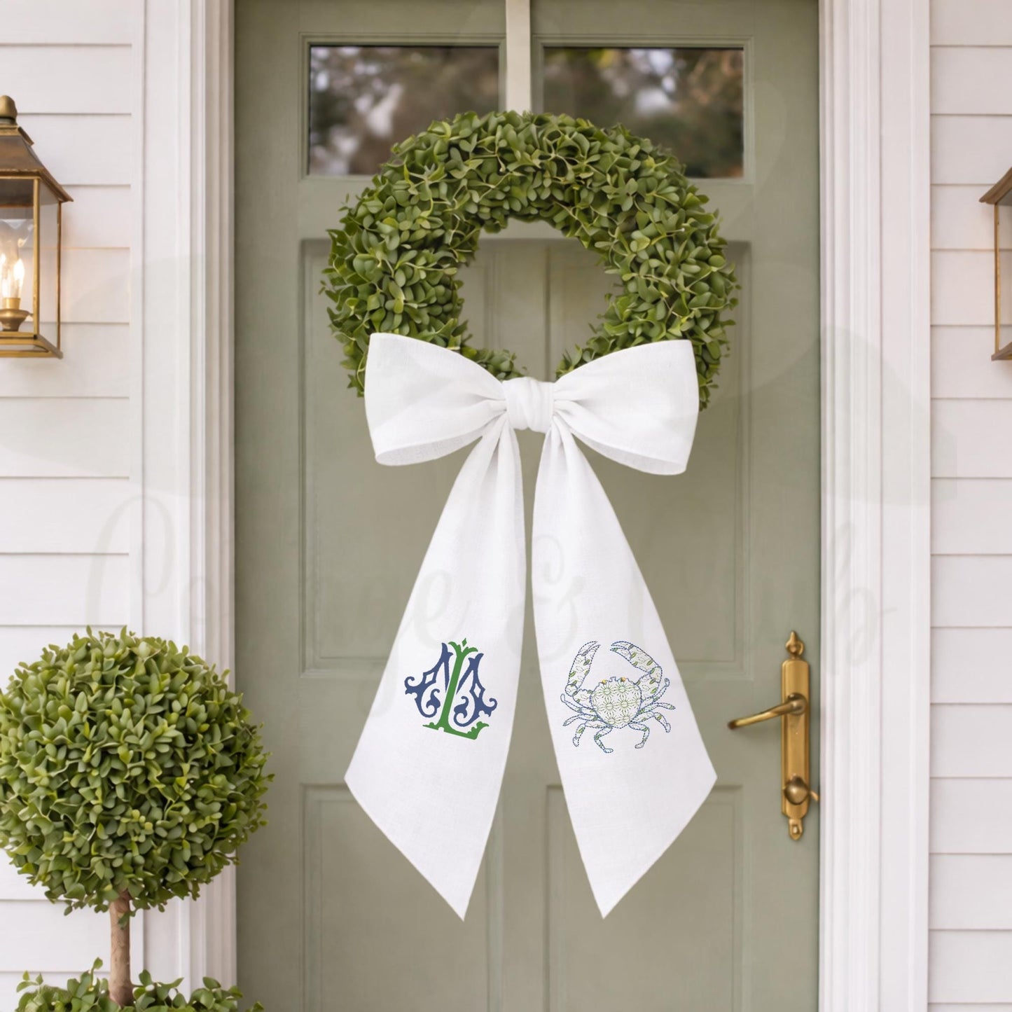 Hydrangea Beach House Monogrammed Personalized Embroidered Wreath Sash