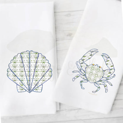 Coastal Beach House Chinoiserie Hydrangea, Crab or Seashell Bathroom Hand Towels For The Bathroom & Powder Room