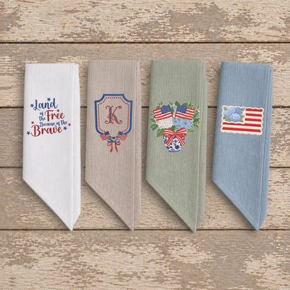 4th of July Independence Day Patriotic Nantucket Hydrangea Personalized Embroidered Monogrammed Wreath Sash