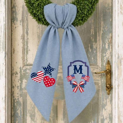 4th of July Independence Day Patriotic Christian Religious Cross Personalized Embroidered Monogrammed Wreath Sash