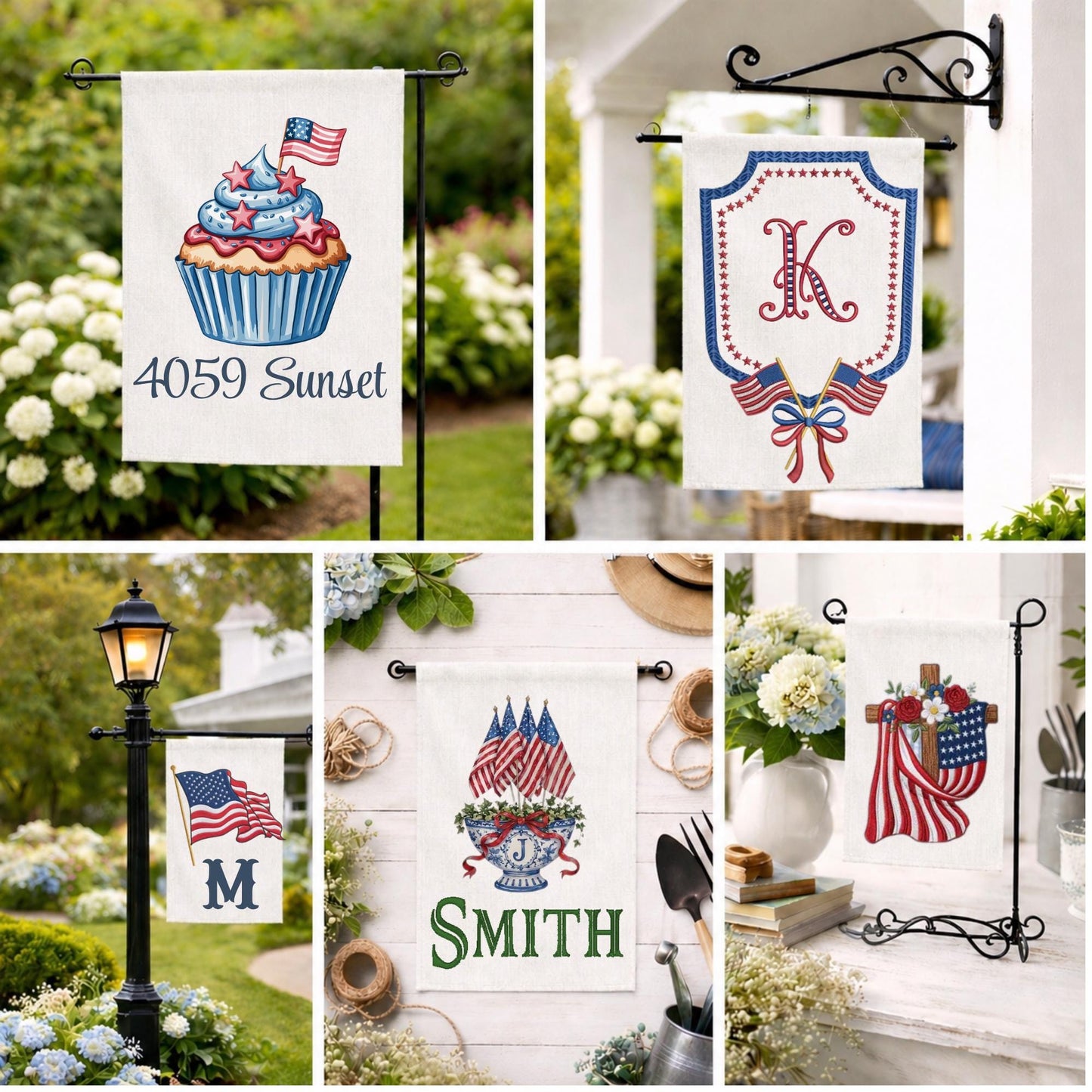 4th of July Coastal Crab Independence Day Patriotic Embroidered Personalized Custom Garden & Yard Flag