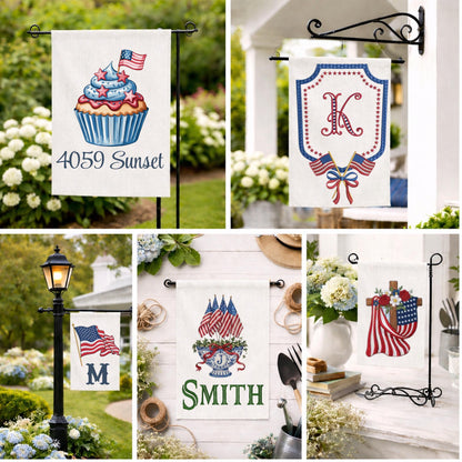 4th of July Independence Day Patriotic Embroidered Personalized Custom Garden & Yard Flag