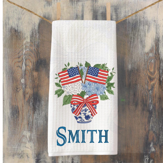 Patriotic Waffle Weave Tea Towel