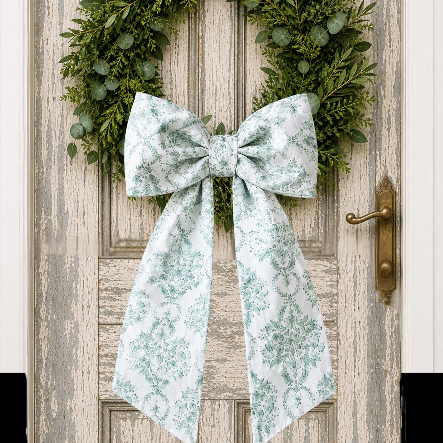 Sage Toile Embroidered Monogramed Gift Basket Sash, Wreath Sash, Porch Sash: Chinoiserie Summer Decor