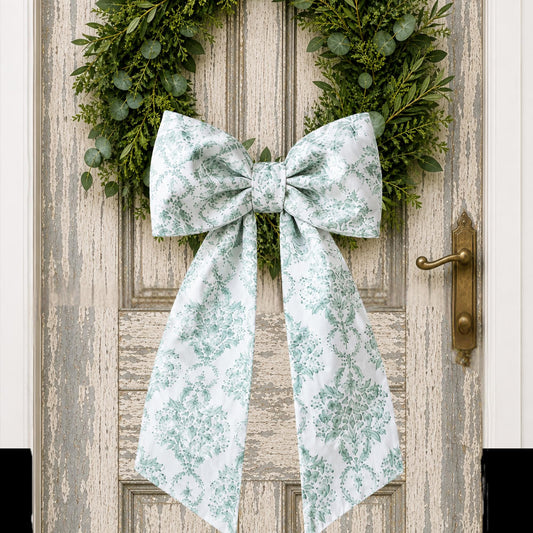 Sage Toile Embroidered Monogramed Wreath Sash