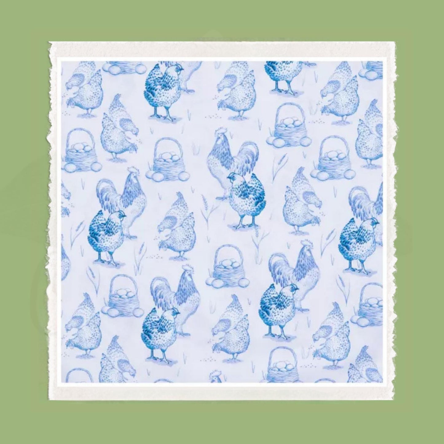 Chicken Farmhouse Blue Toile Embroidered Monogrammed Decorative Sash For Wreaths, Porch Lights, Gates, And Indoor decor