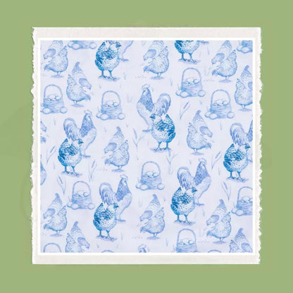 Chicken Farmhouse Blue Toile Embroidered Monogrammed Decorative Sash For Wreaths, Porch Lights, Gates, And Indoor decor