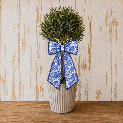 Blue Toile Wreath Sash: Personalizable Chinoiserie Summer Porch Decor