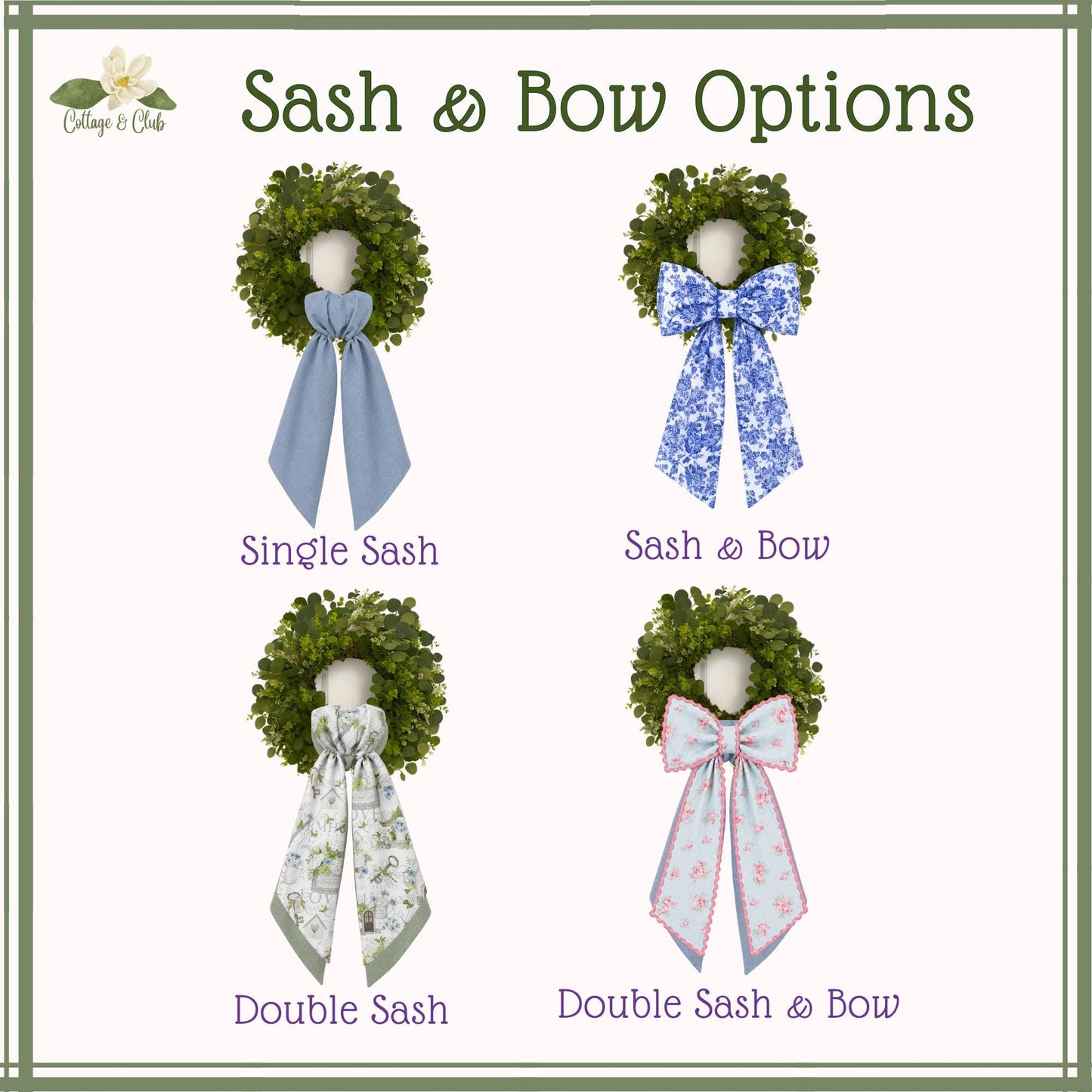 Garden Themed  Embroidered Wreath Sash - Personalize By Adding A Monogram