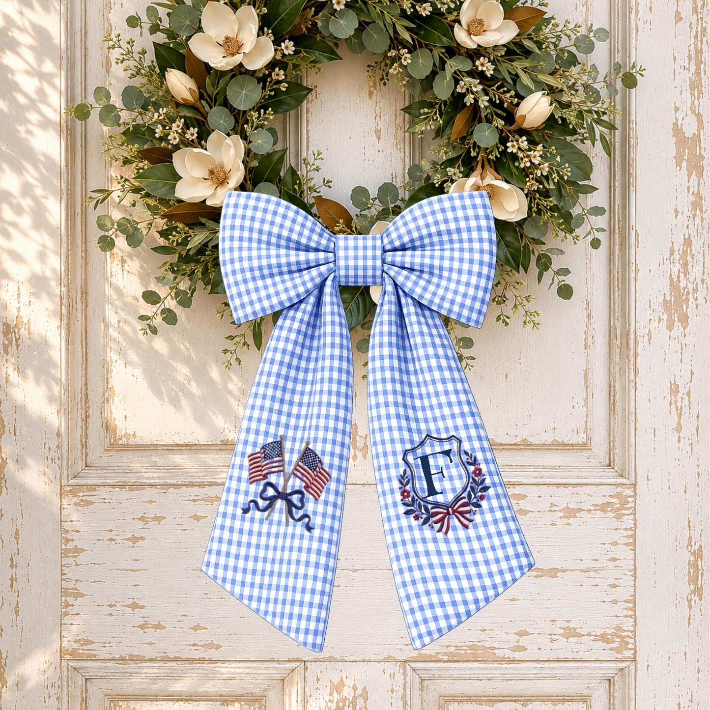 American Wreath Sash, Wreath Scarf, Personalized Sash, Patriotic Wreath Sash, USA Sash, Sash for Front Door, Fourth of July Sash