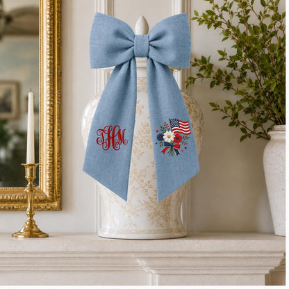 American Wreath Sash, Wreath Scarf, Personalized Sash, Patriotic Wreath Sash, USA Sash, Sash for Front Door, Fourth of July Sash