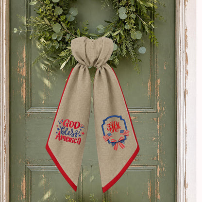American Wreath Sash, Wreath Scarf, Personalized Sash, Patriotic Wreath Sash, USA Sash, Sash for Front Door, Fourth of July Sash