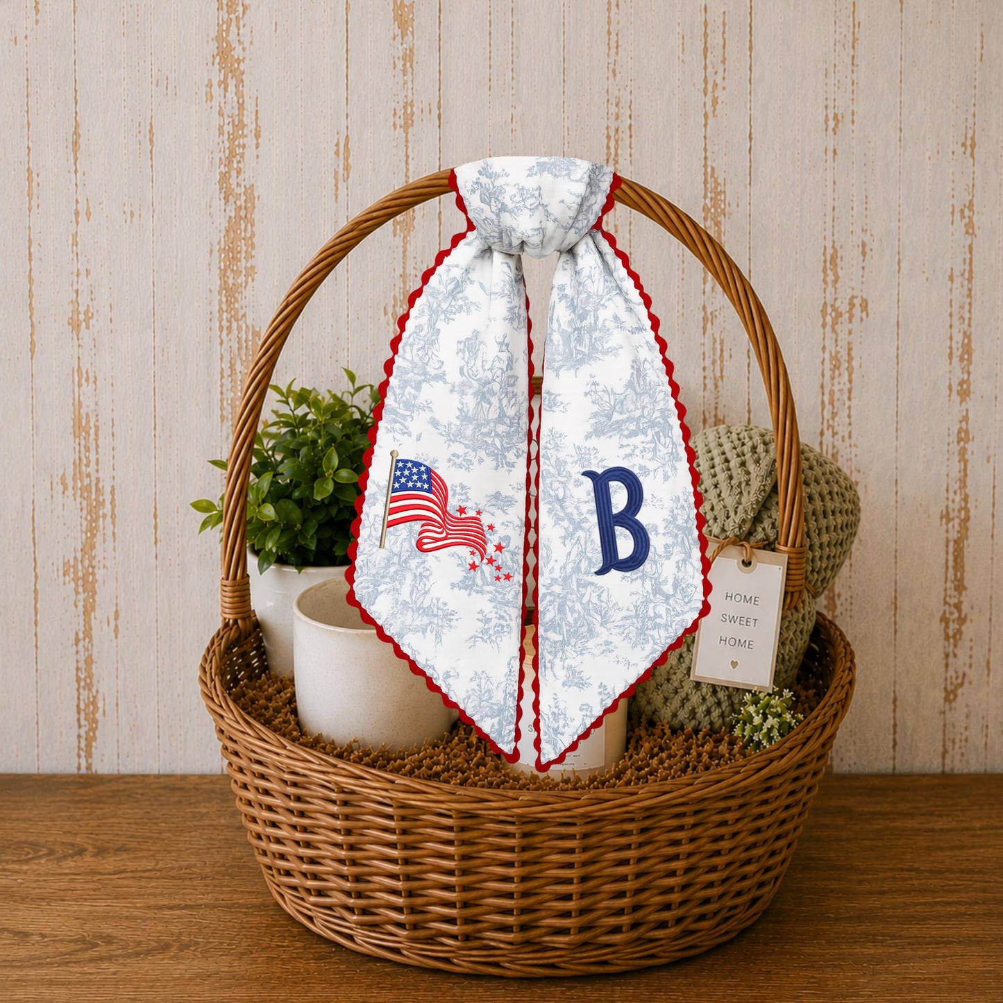 American Wreath Sash, Wreath Scarf, Personalized Sash, Patriotic Wreath Sash, USA Sash, Sash for Front Door, Fourth of July Sash