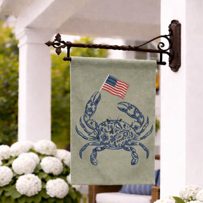 4th of July Coastal Crab Independence Day Patriotic Embroidered Personalized Custom Garden & Yard Flag