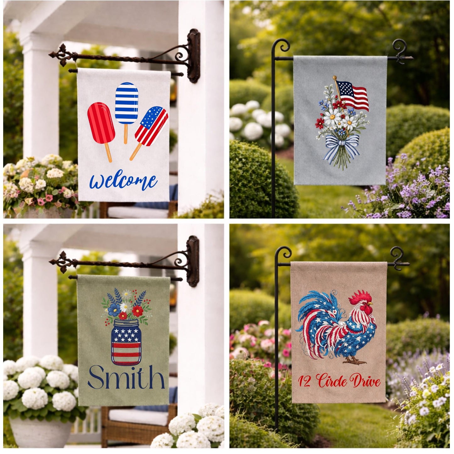 4th of July Coastal Crab Independence Day Patriotic Embroidered Personalized Custom Garden & Yard Flag
