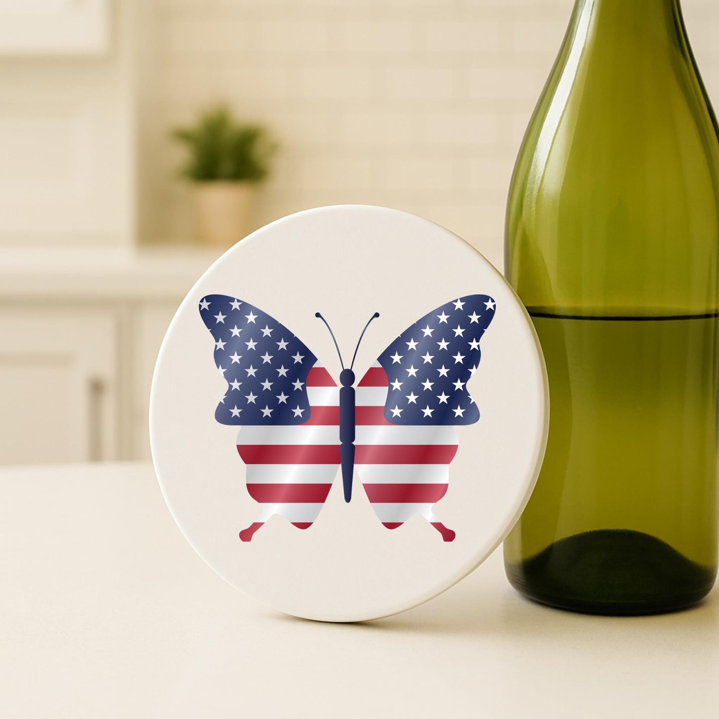 American Patriotic Independence Day Ceramic Coasters Set of 4 Cork Backed Drink Coasters Custom Coasters Coffee Table Decor Bar Accessories