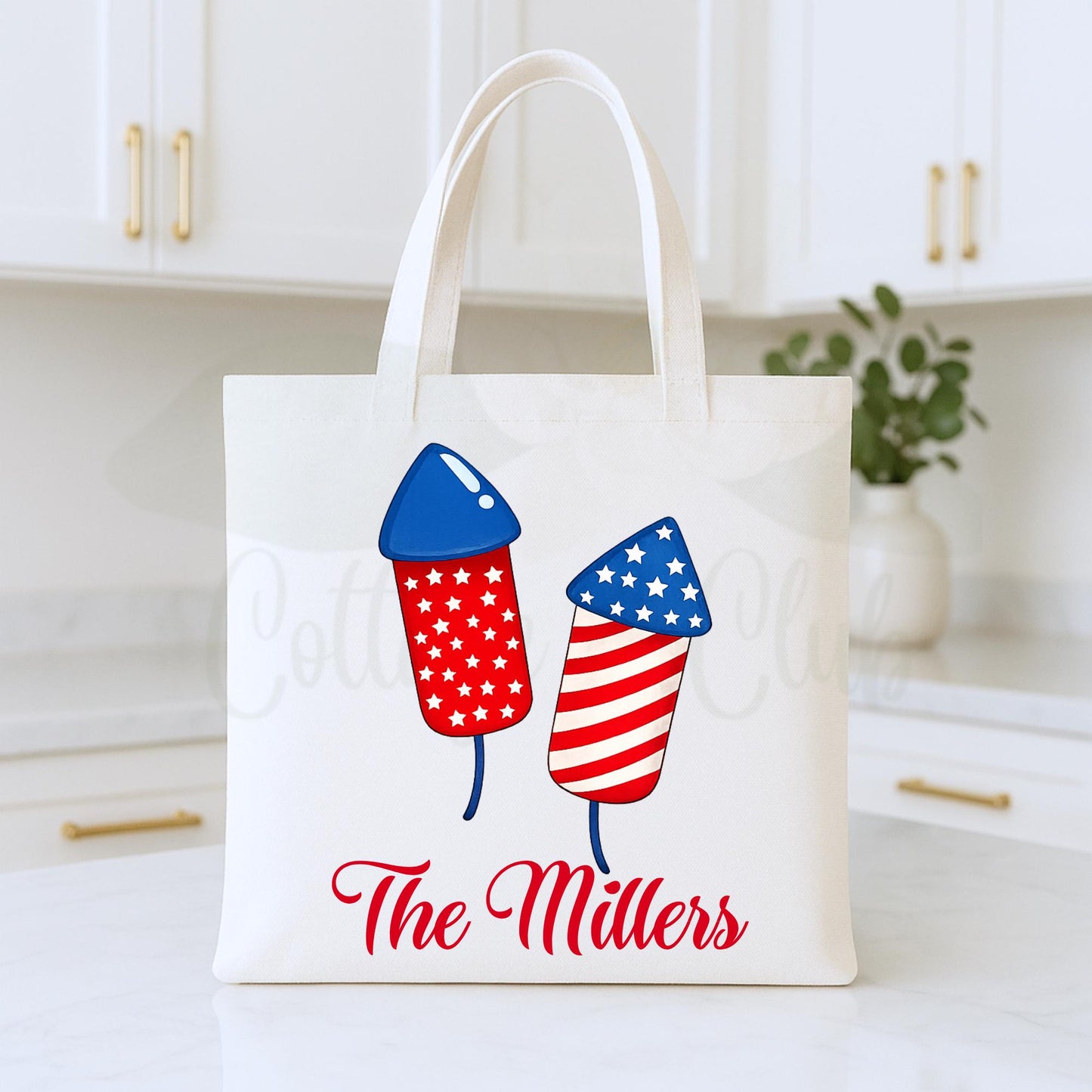 American Patriotic Independence Day Flag Personalized Canvas Tote Bag Double Sided Reusable Tote Bag