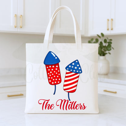 American Patriotic Independence Day Flag Personalized Canvas Tote Bag Double Sided Reusable Tote Bag