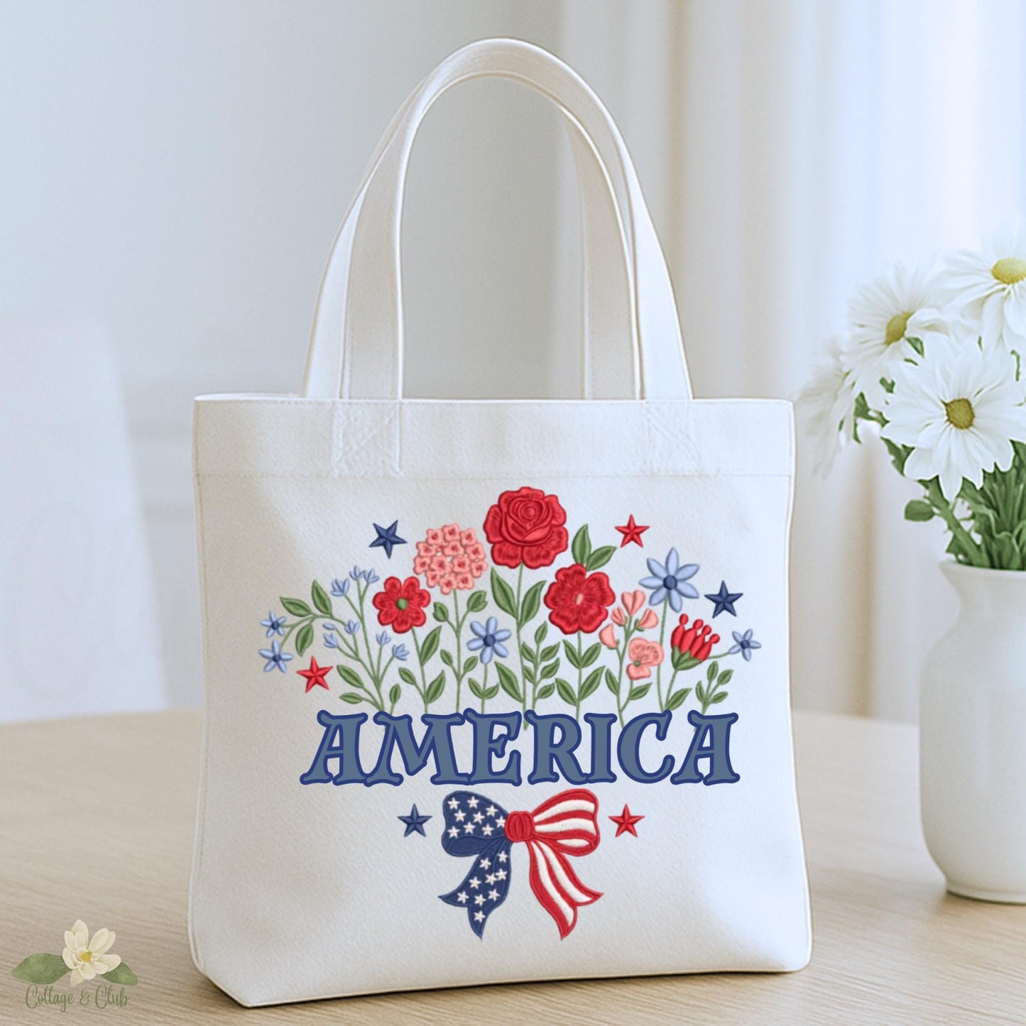 American Patriotic Independence Day Flag Personalized Canvas Tote Bag Double Sided Reusable Tote Bag