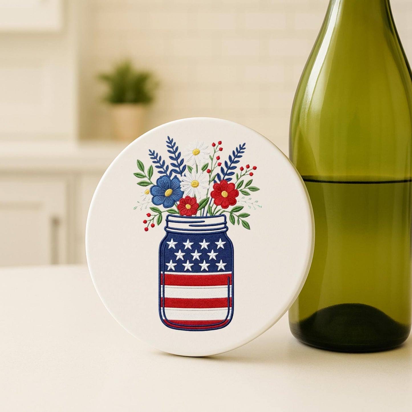 American Patriotic Independence Day Ceramic Coasters Set of 4 Cork Backed Drink Coasters Custom Coasters Coffee Table Decor Bar Accessories