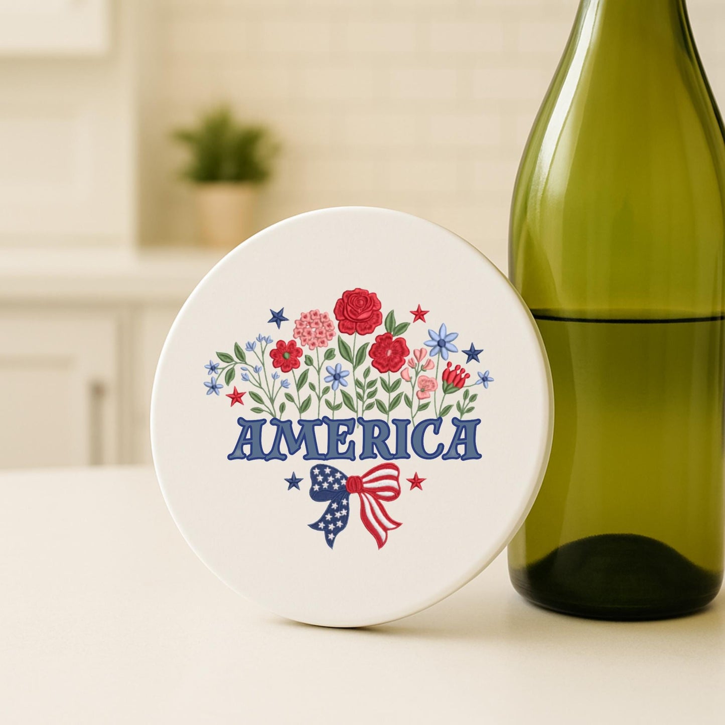 American Patriotic Independence Day Ceramic Coasters Set of 4 Cork Backed Drink Coasters Custom Coasters Coffee Table Decor Bar Accessories
