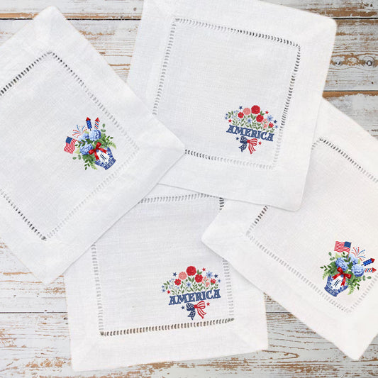 American Patriotic Cocktail Drink Napkins - Set of 4