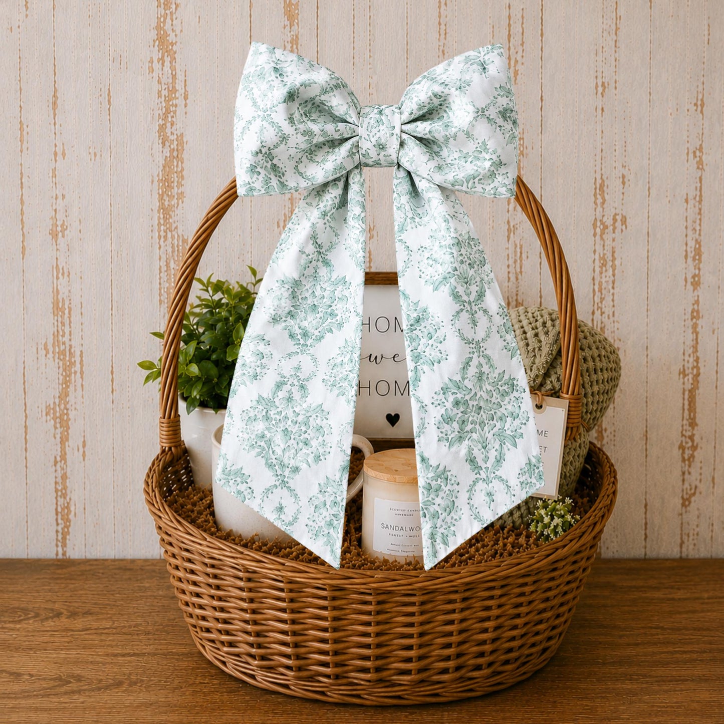 Sage Toile Embroidered Monogrammed Decorative Sash, Wreath Sash, Porch Sash, Indoor Decor: Chinoiserie Summer Decor