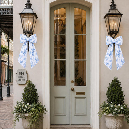 Chicken Farmhouse Blue Toile Embroidered Monogrammed Decorative Sash For Wreaths, Porch Lights, Gates, And Indoor decor