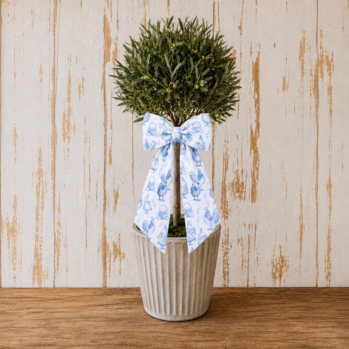 Chicken Farmhouse Blue Toile Embroidered Monogrammed Decorative Sash For Wreaths, Porch Lights, Gates, And Indoor decor