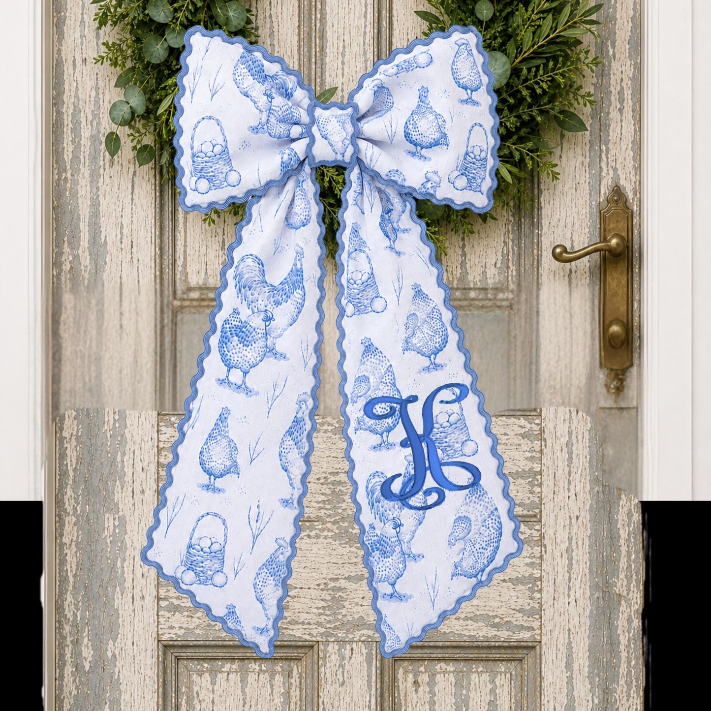 Chicken Farmhouse Embroidered Monogrammed Decorative Sash, Wreath Sash, Porch Sash, Indoor Decor