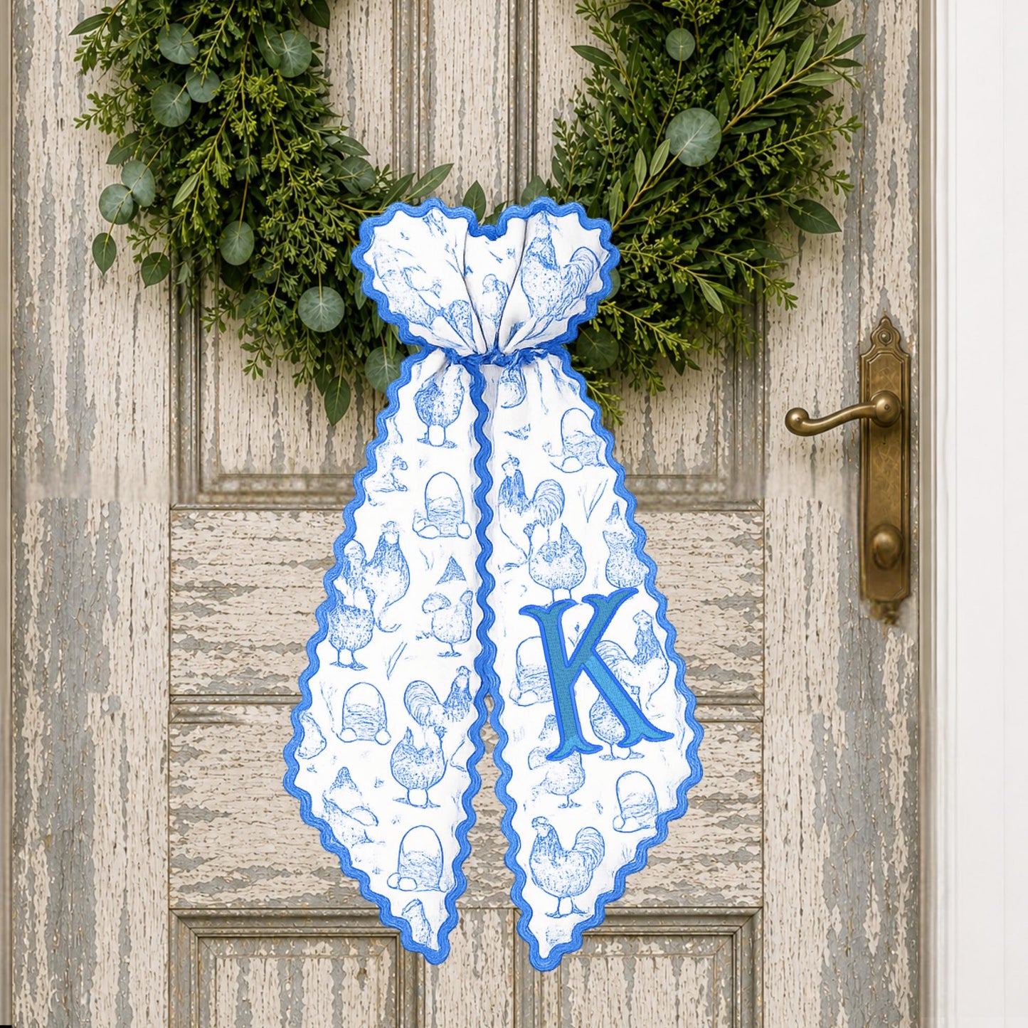Chicken Farmhouse Embroidered Monogrammed Decorative Sash, Wreath Sash, Porch Sash, Indoor Decor