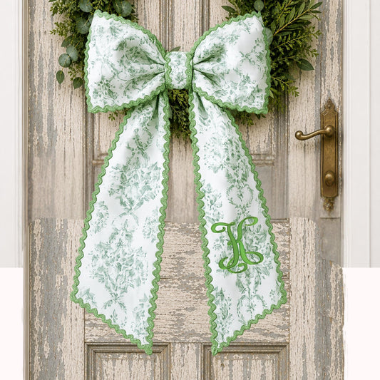 Sage Toile Embroidered Wreath Sash