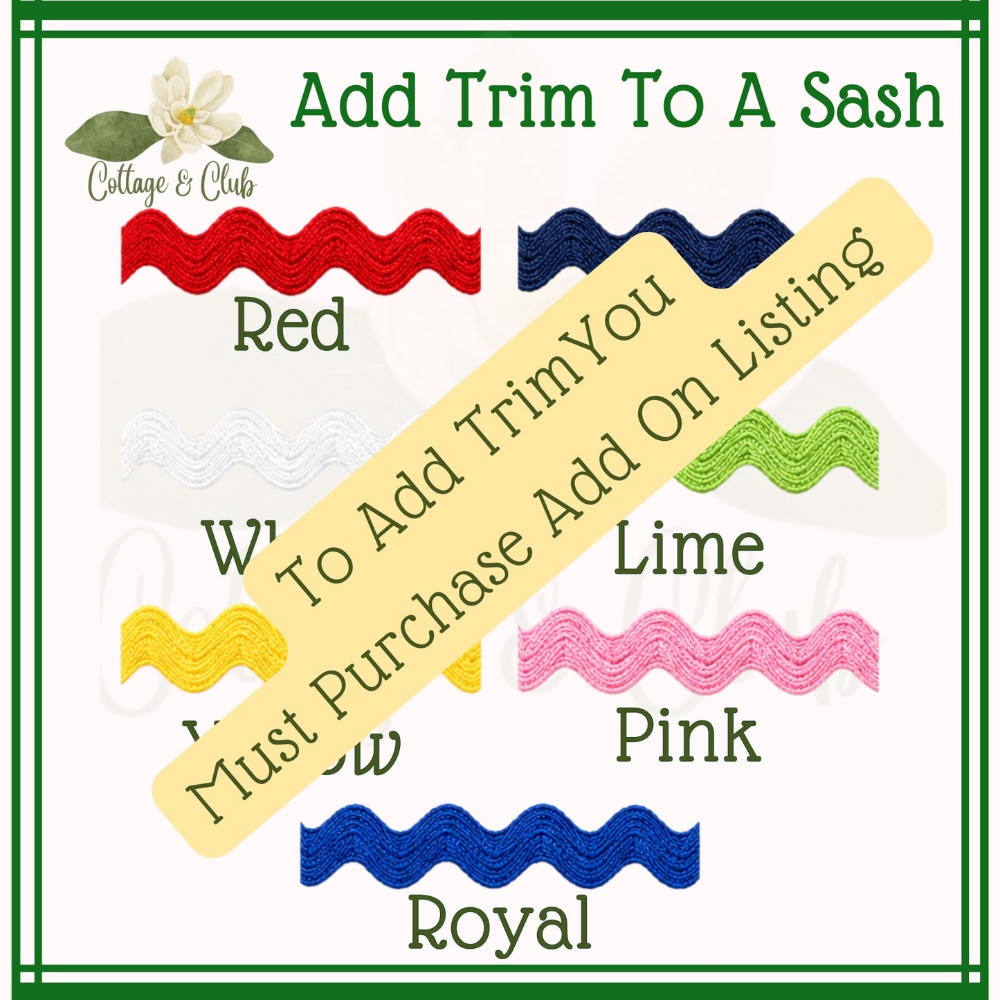 Sage Toile Embroidered Monogramed Wreath Sash, Gift Basket Sash, Porch Sash: Chinoiserie Summer Decor
