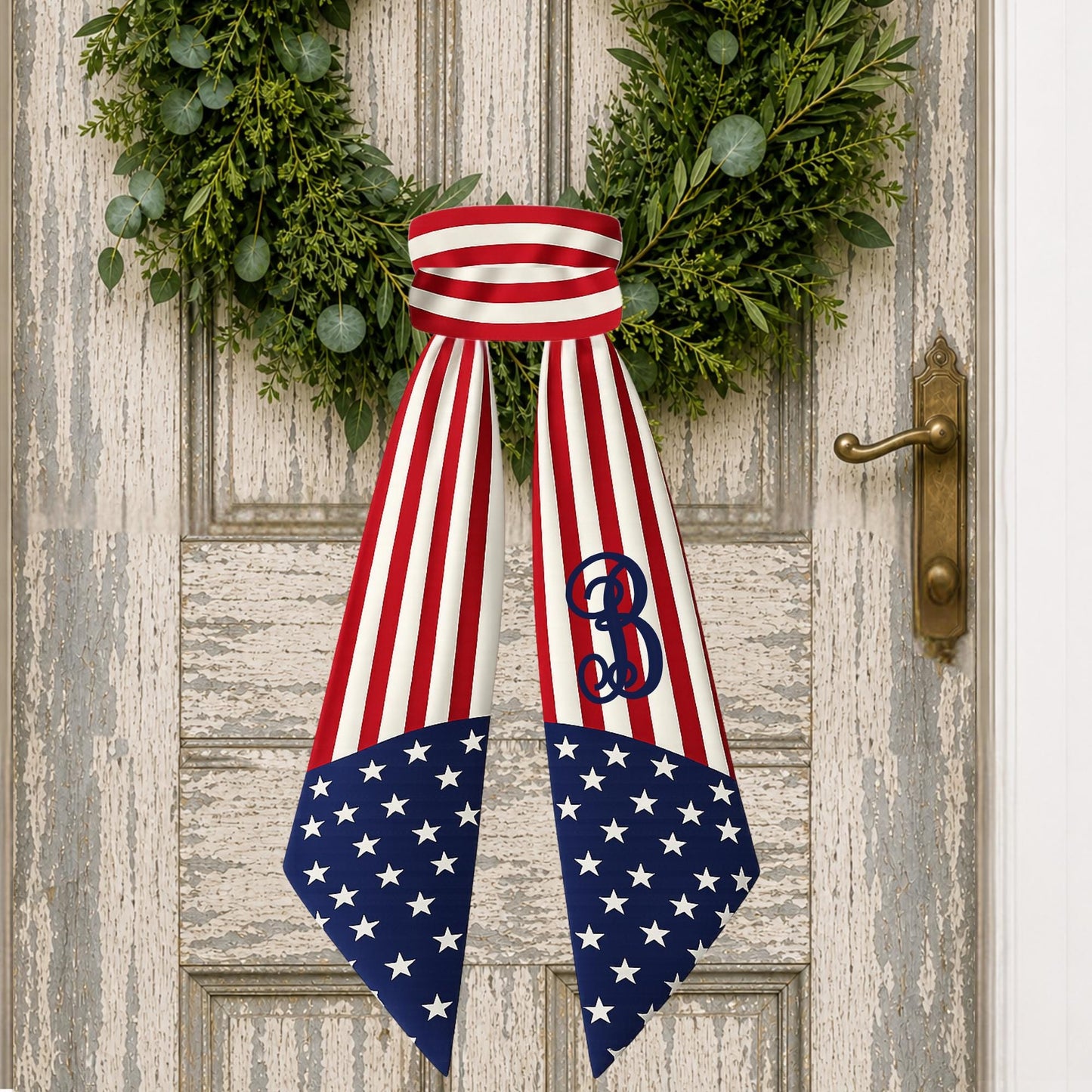 American Flag Patriotic Independence Day Monogrammed Personalized Embroidered Wreath Sash