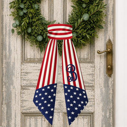 American Flag Patriotic Independence Day Monogrammed Personalized Embroidered Wreath Sash
