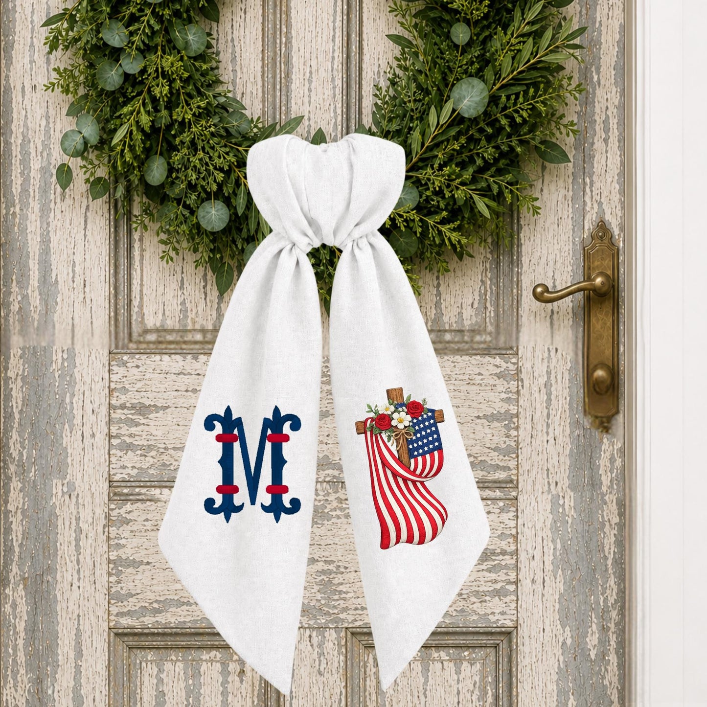 American Wreath Sash, Wreath Scarf, Personalized Sash, Patriotic Wreath Sash, USA Sash, Sash for Front Door, Fourth of July Sash