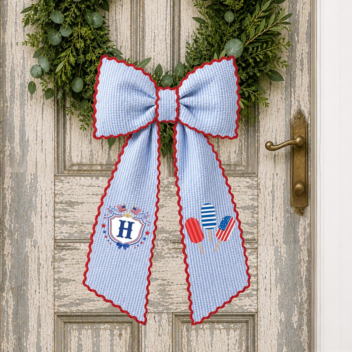 American Wreath Sash, Wreath Scarf, Personalized Sash, Patriotic Wreath Sash, USA Sash, Sash for Front Door, Fourth of July Sash