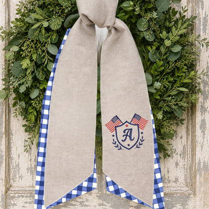 American Wreath Sash, Wreath Scarf, Personalized Sash, Patriotic Wreath Sash, USA Sash, Sash for Front Door, Fourth of July Sash