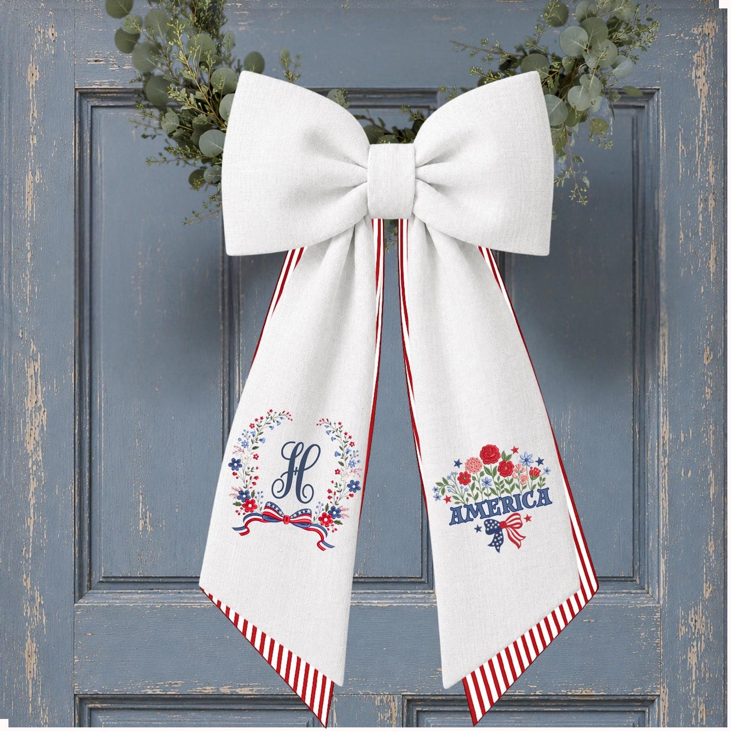 American Wreath Sash, Wreath Scarf, Personalized Sash, Patriotic Wreath Sash, USA Sash, Sash for Front Door, Fourth of July Sash